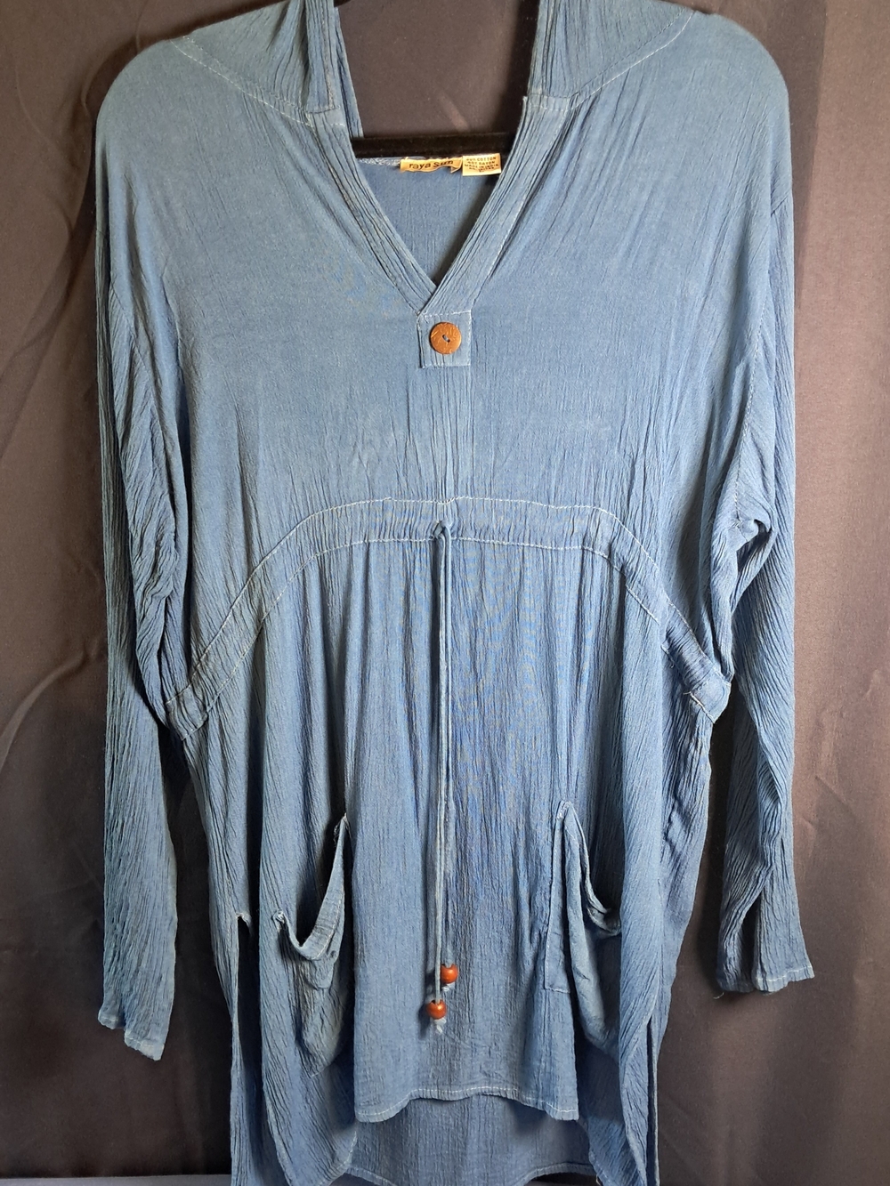 raya sun blue V-neck Tunic with Wooden Button